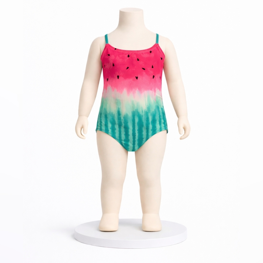 Cat & Jack Teal and White Girls Swimsuit - Tie-Dye Watermelon Accent